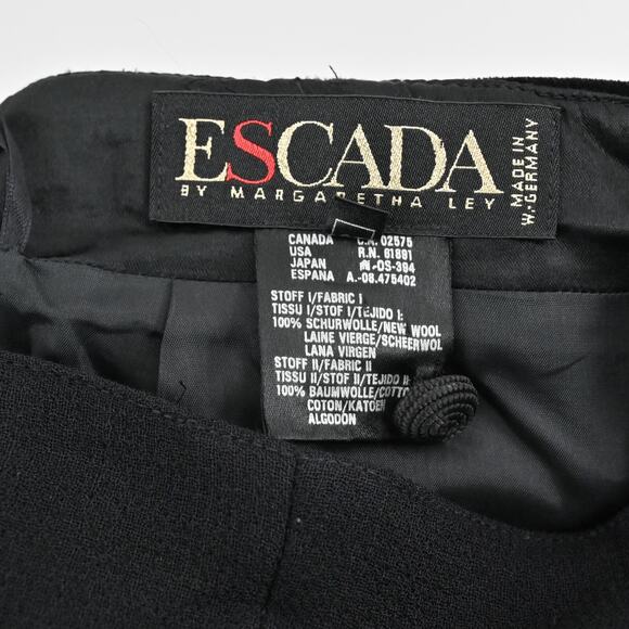 Vtg ESCADA Skirt Sz 38 Solid Black Wool Velvet Sailor Button Pencil Quiet Luxury - Picture 7 of 11